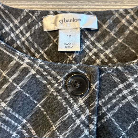 Christopher & Banks Blazer Jacket Sz 1X Gray Plaid Lightweight Buttons Boat Neck - Picture 6 of 11